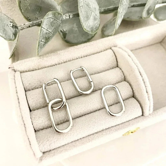 925 Sterling Silver Dangle Earrings Link Earrings Huggie Hoop Earrings - Picture 3 of 8